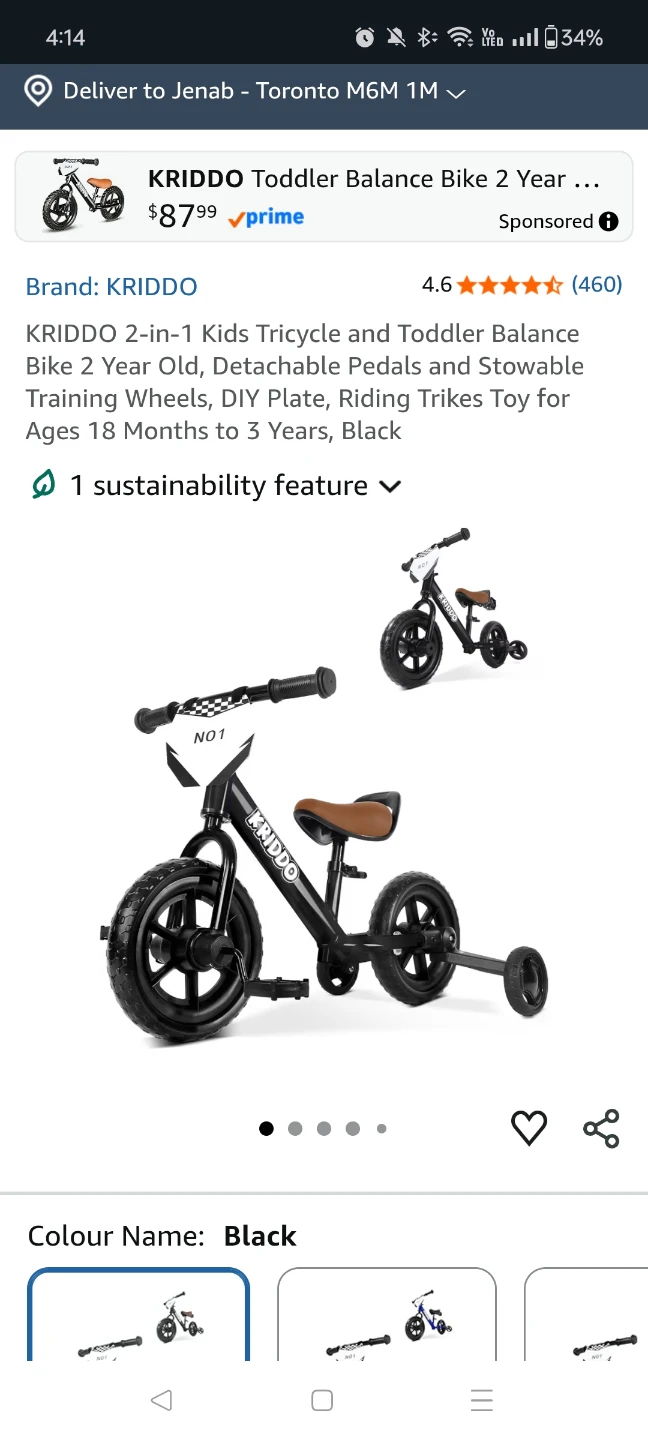 KRIDDO 2-in-1 Kids Tricycle and Balance Bike