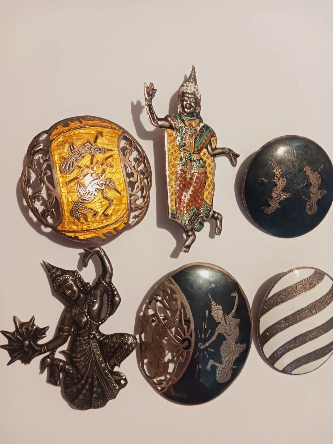 Lot of 6 Sterling Silver 925 Siam Niello Thai Dancers Brooches - photo 3