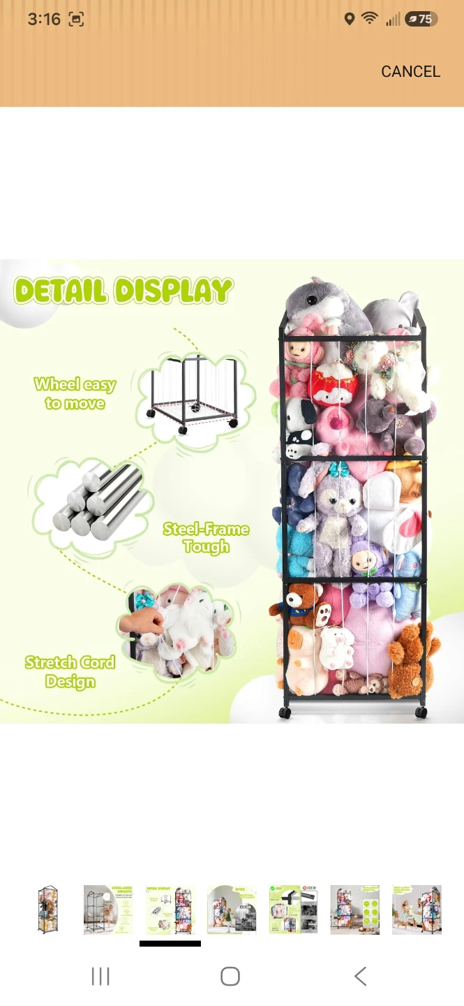 3-Tier Stuffed Animal Storage Organizer on Wheels - Matte Black - photo 2