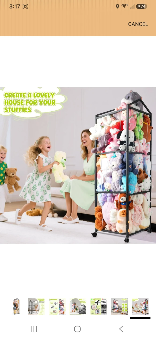 3-Tier Stuffed Animal Storage Organizer on Wheels - Matte Black - photo 5