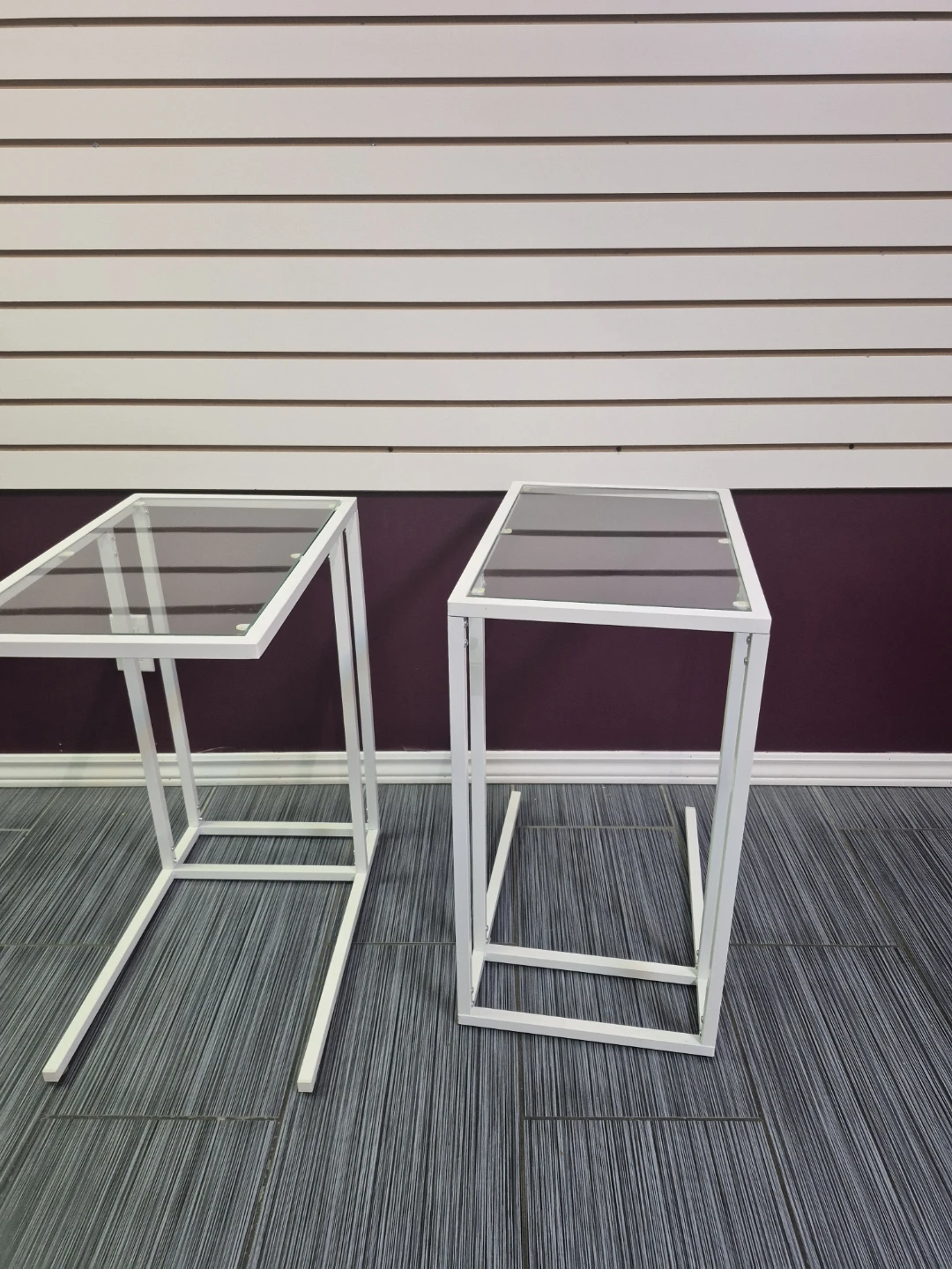 2 White Metal Frame Glass Top Ikea laptop stands/ End Tables - photo 2