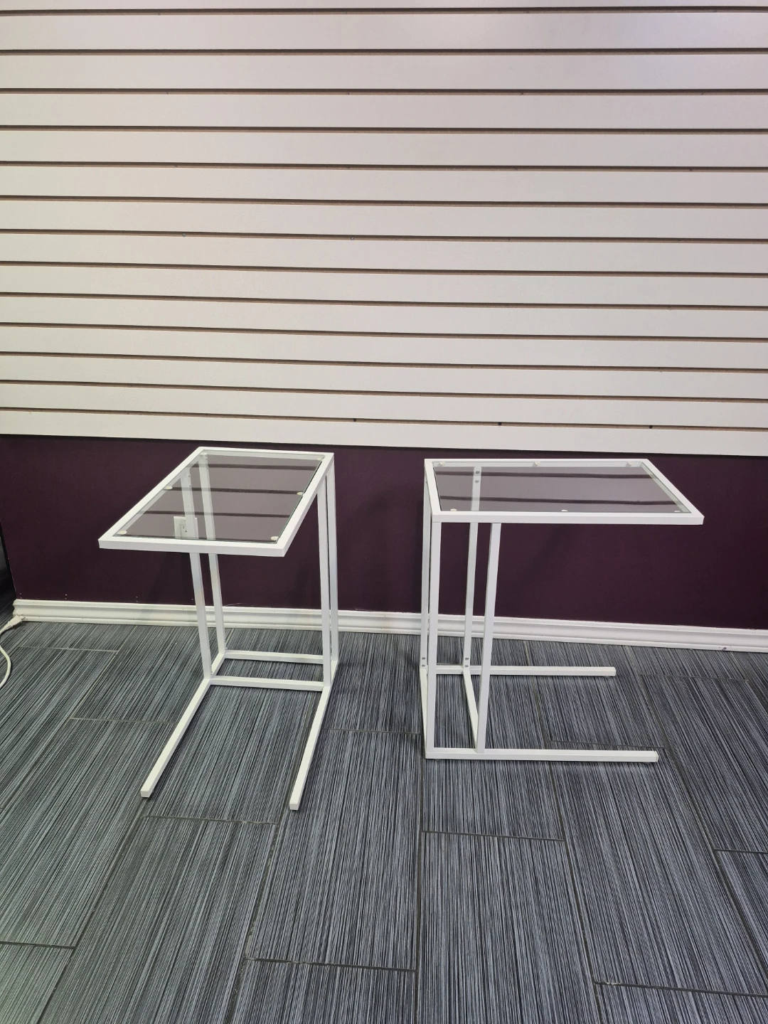 2 White Metal Frame Glass Top Ikea laptop stands/ End Tables - photo 3