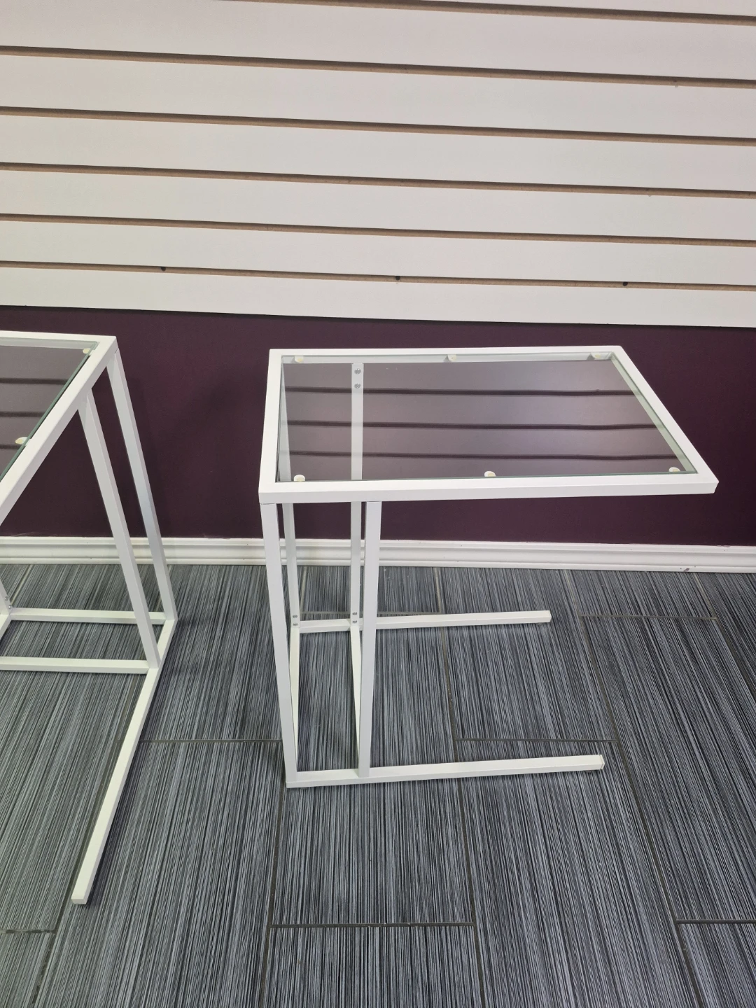 2 White Metal Frame Glass Top Ikea laptop stands/ End Tables - photo 4