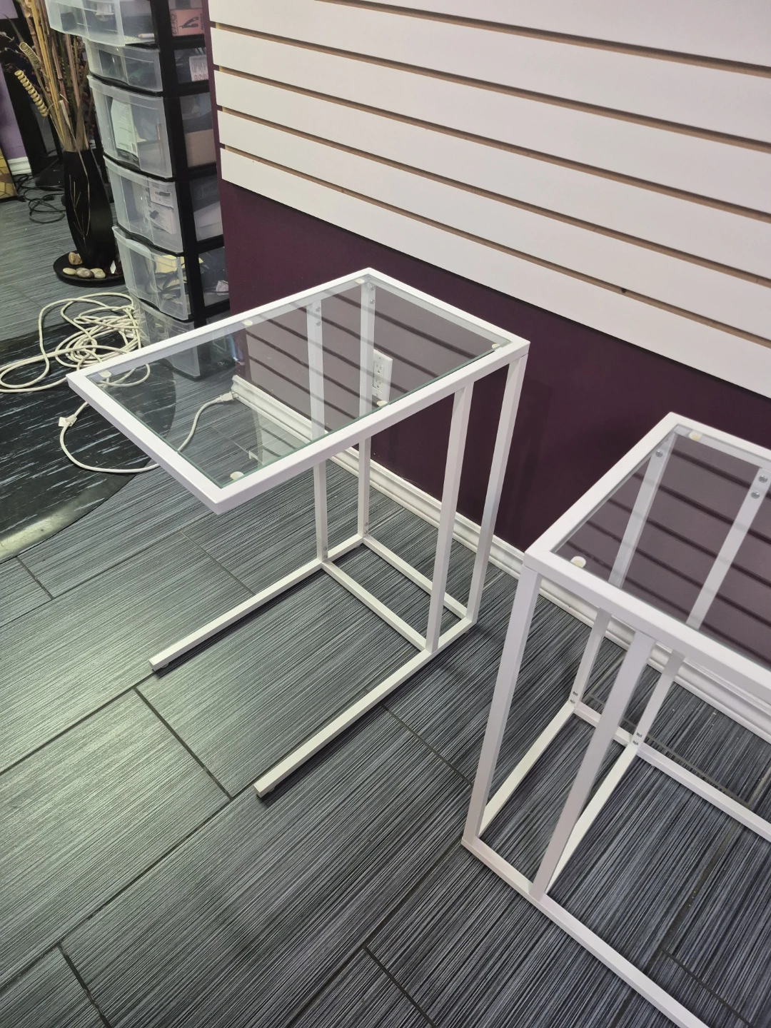 2 White Metal Frame Glass Top Ikea laptop stands/ End Tables - photo 5