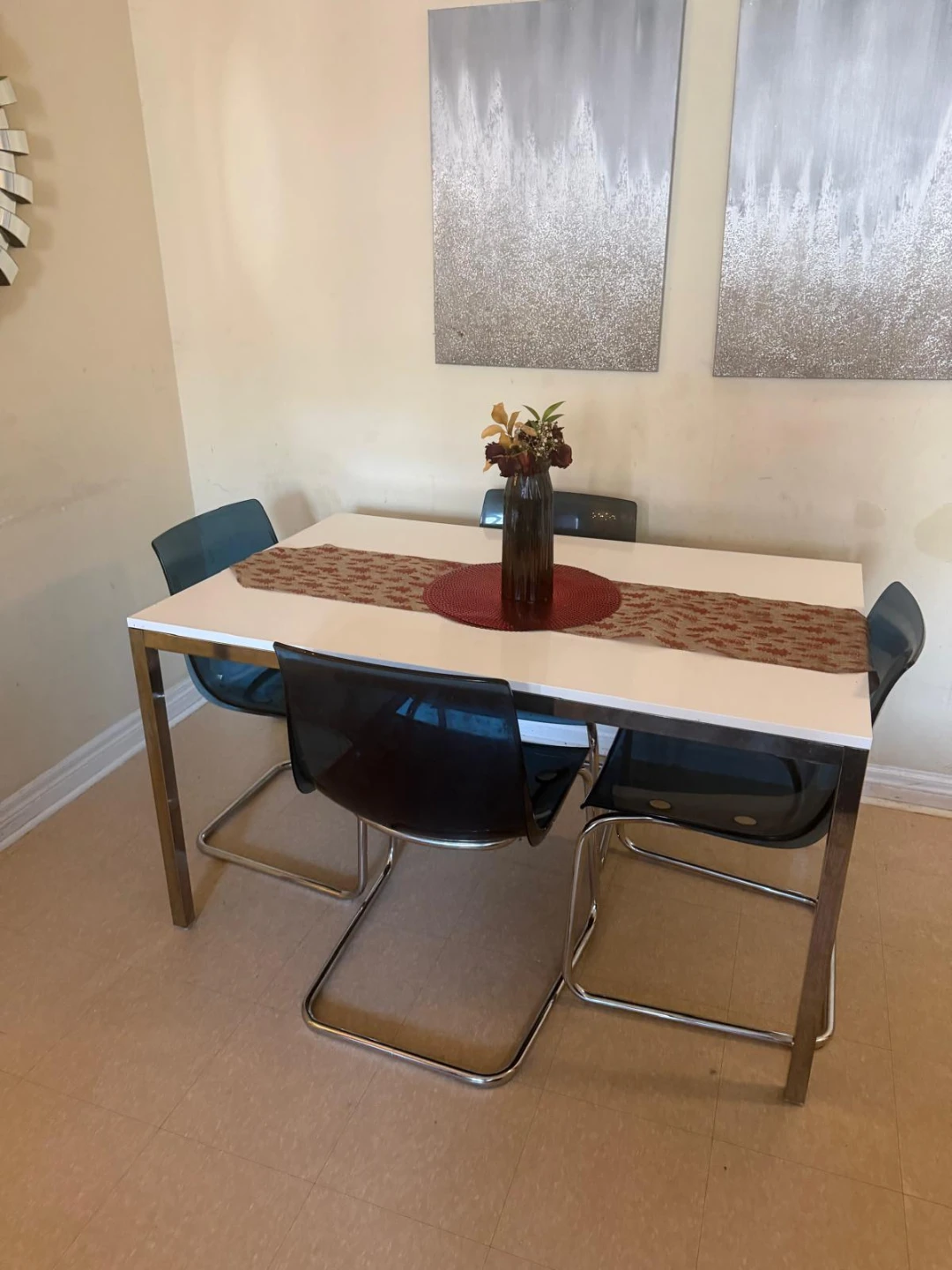White Dining Table with Chrome Legs and Chairs