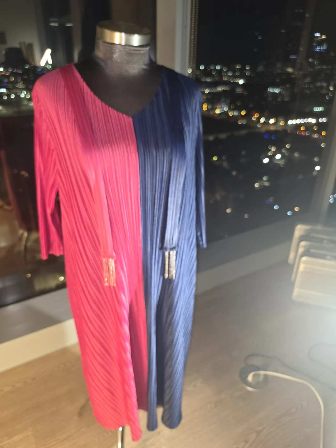 Pleated Colorblock Midi Dress