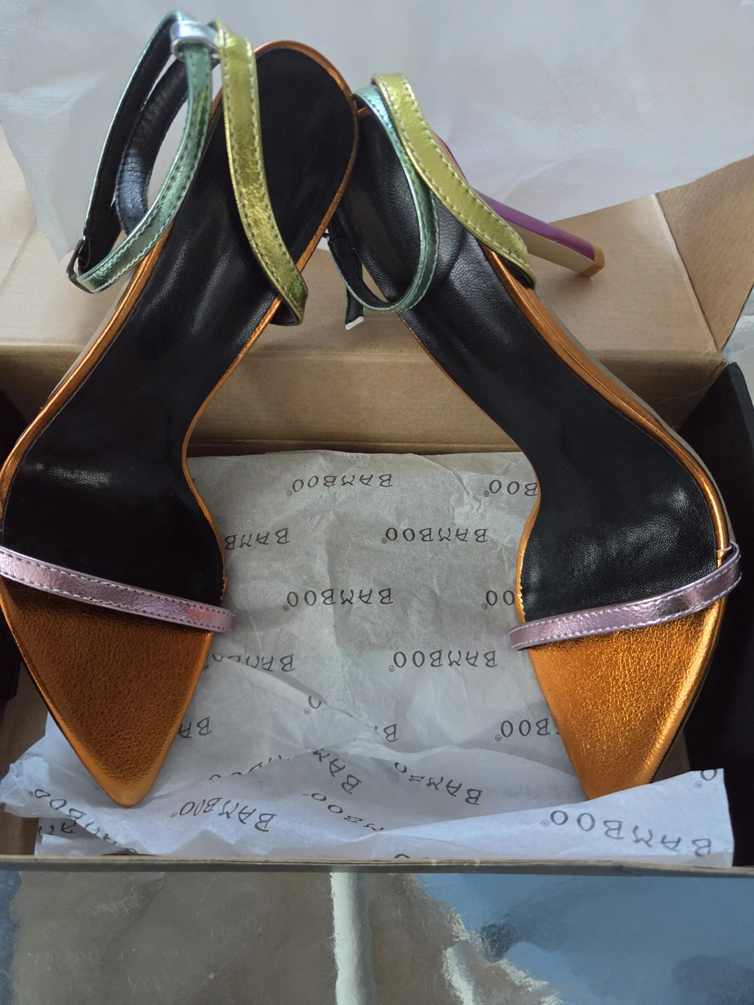 Bamboo Women's Metallic Strappy Heels Size 43