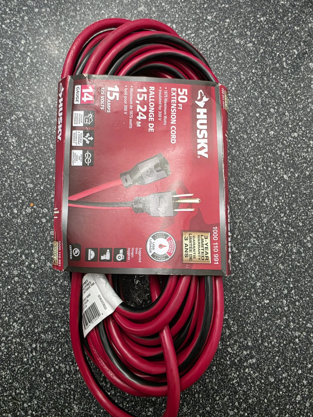 Husky 50 ft. 14 Gauge 15 Amp Extension Cord