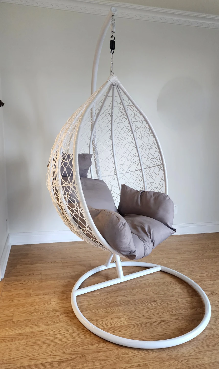 White Egg Swing Chair with Grey Cushions - photo 3