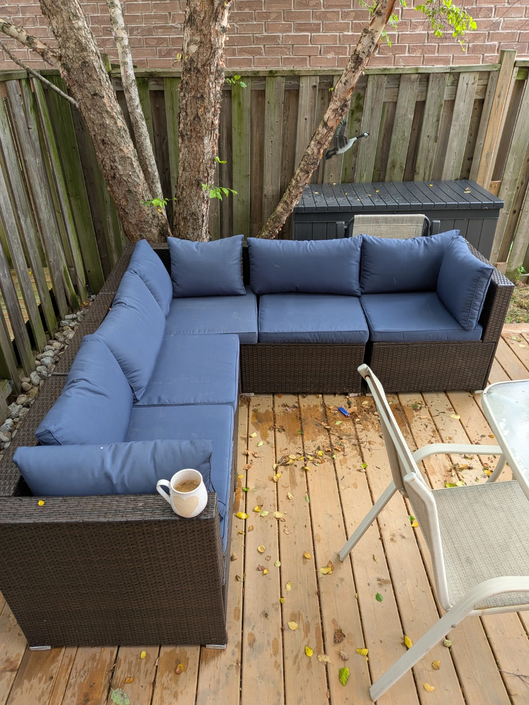 Modular Outdoor Sofa with Blue Cushions