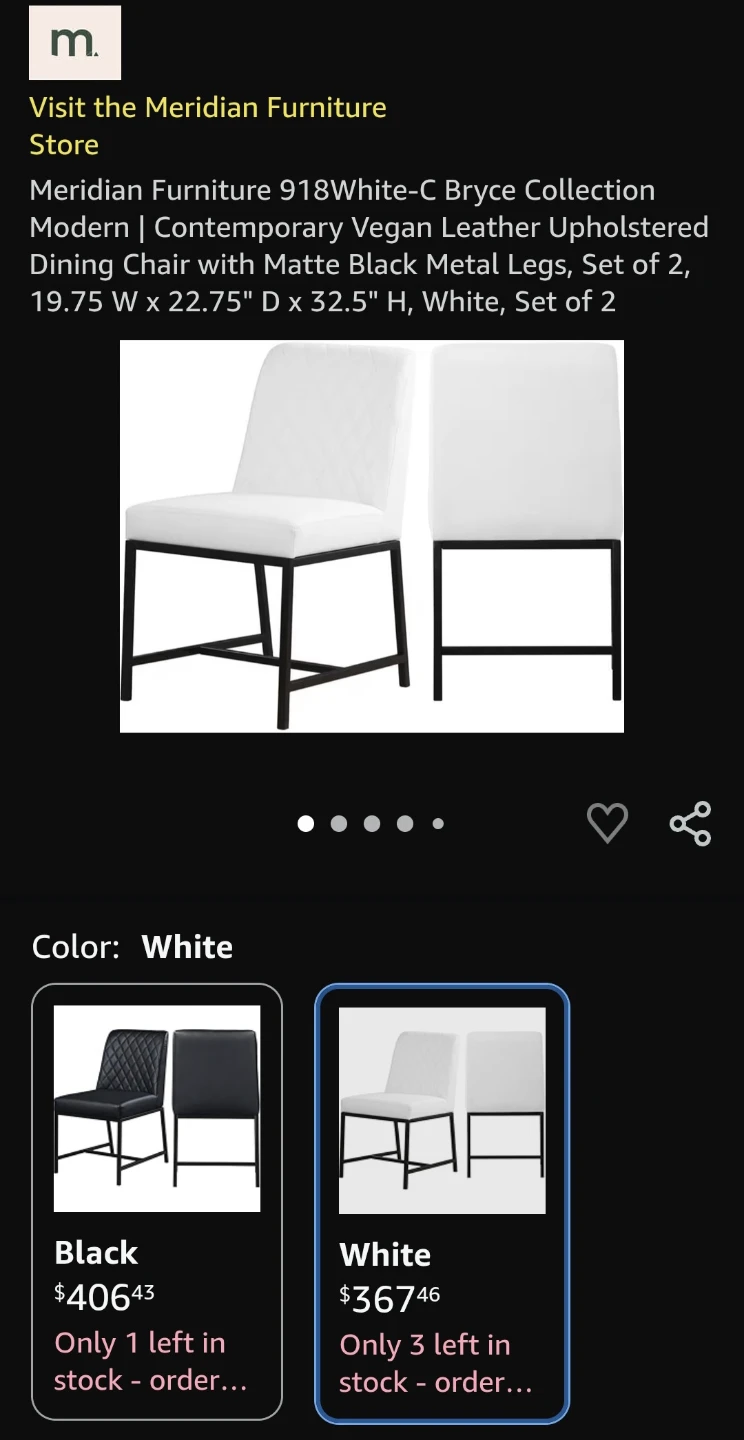 Meridian Furniture White Dining Chairs (Set of 2)