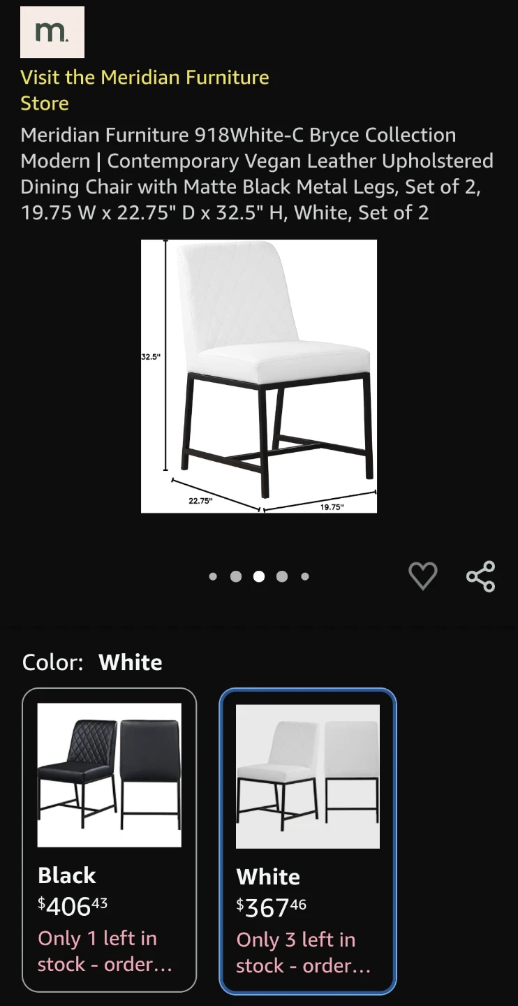 Meridian Furniture White Dining Chairs (Set of 2) - photo 2