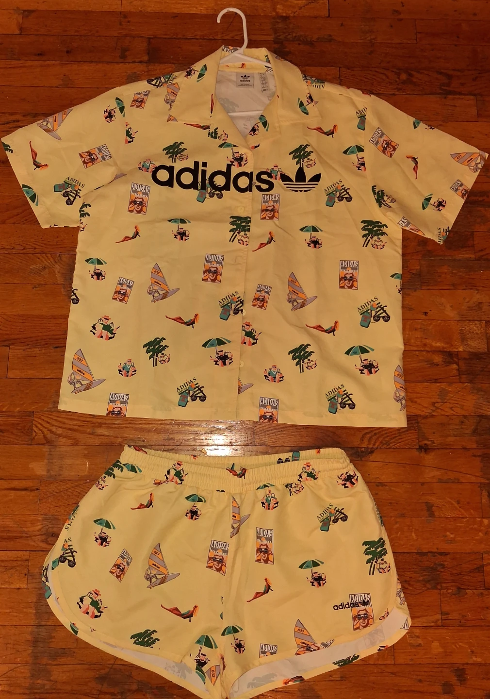 Adidas Originals Yellow Beach Print Shirt & Shorts Set - photo 3