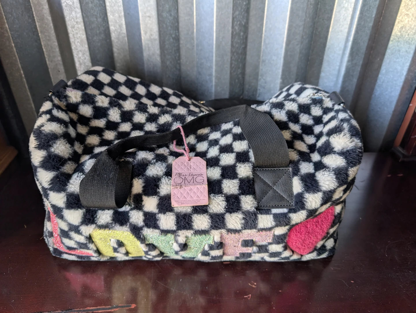 Miss Queeny OMG Faux Fur Checkerboard Duffel Bag - photo 2
