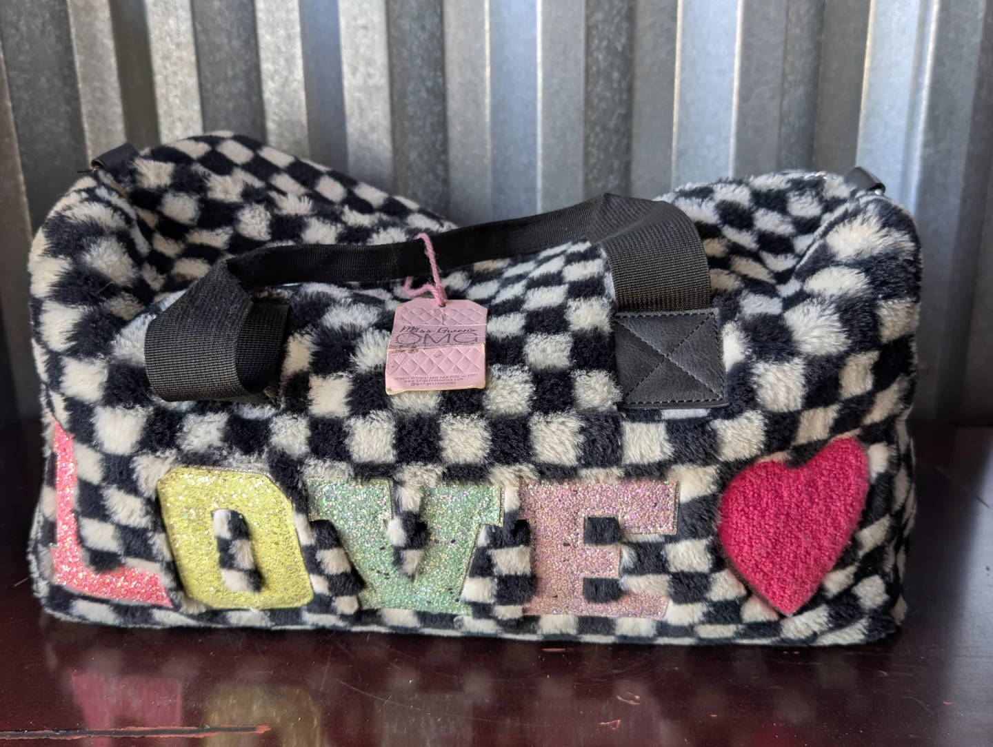 Miss Queeny OMG Faux Fur Checkerboard Duffel Bag - photo 3