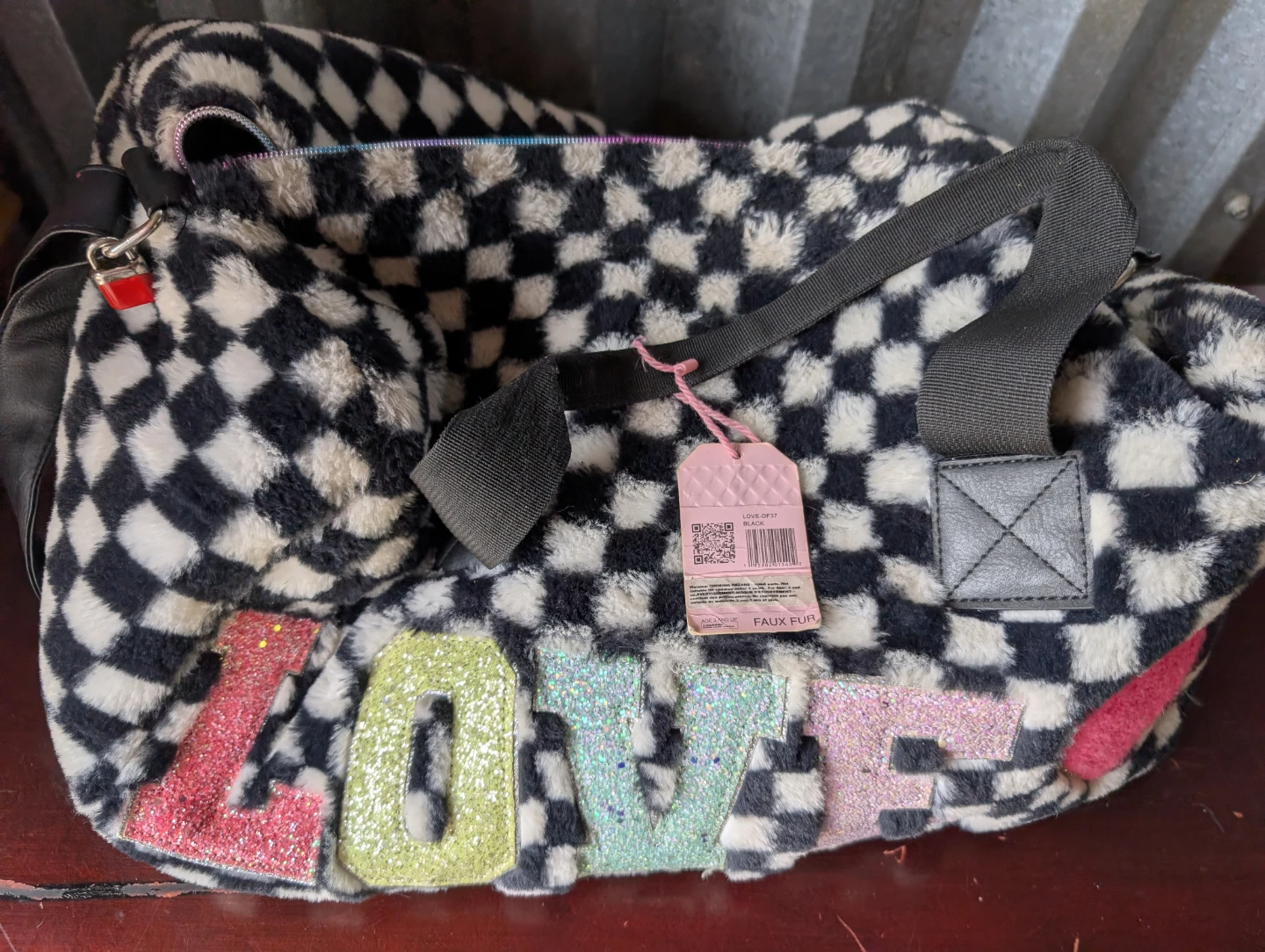 Miss Queeny OMG Faux Fur Checkerboard Duffel Bag - photo 5