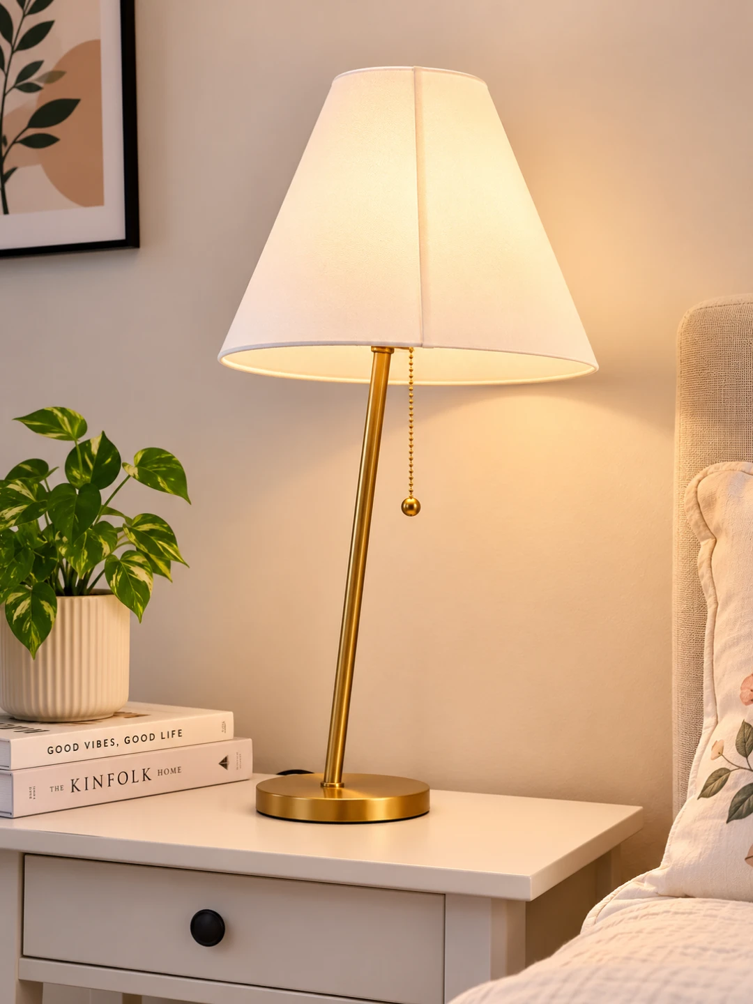 Brass Accent Table Lamp with White Shade - photo 2