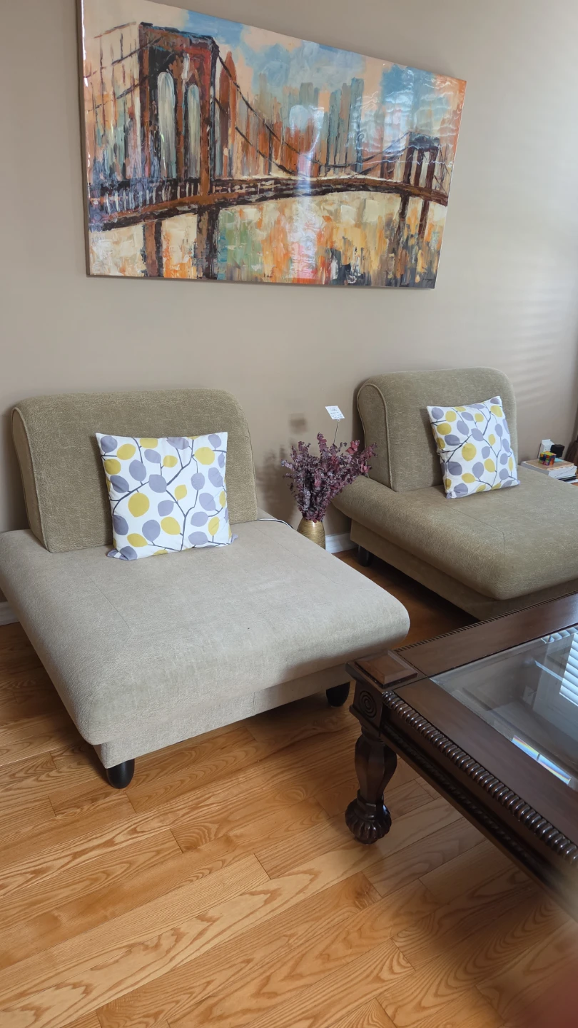 Two beige lounge chairs with decorative pillows - photo 3