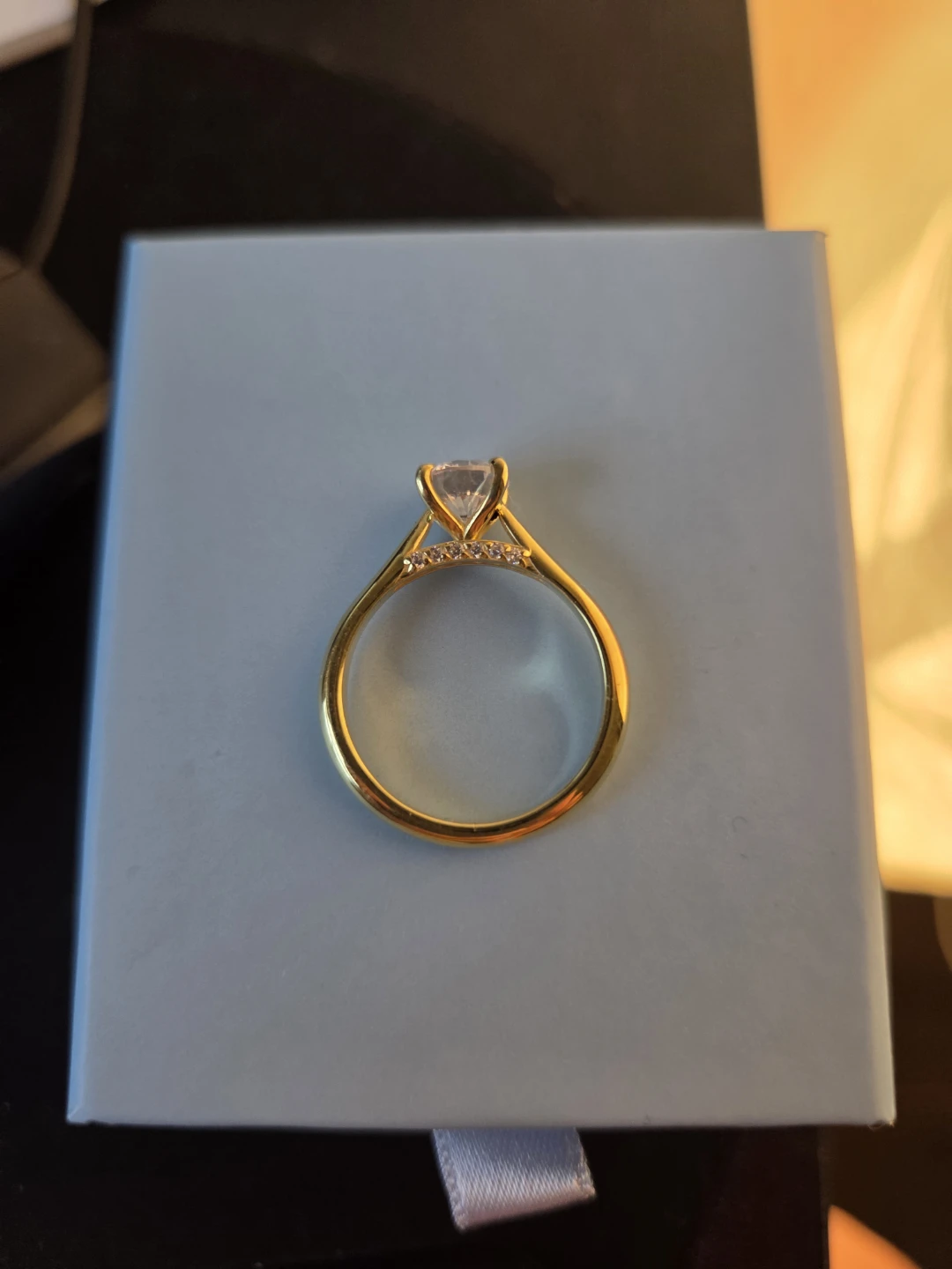 Silver (gold plated) solitaire ring with 1 CT Moissanite