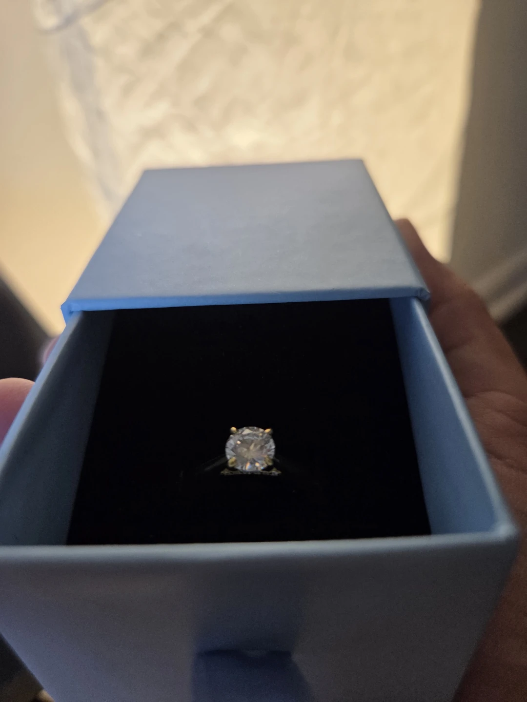 Silver (gold plated) solitaire ring with 1 CT Moissanite - photo 3