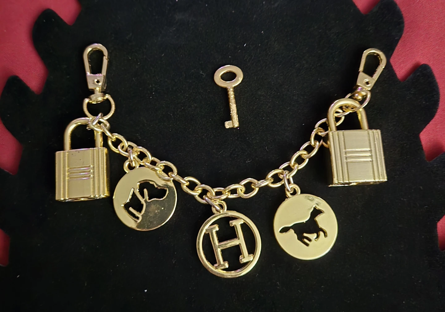 Gold Tone Charm Bracelet with Padlocks and Animals