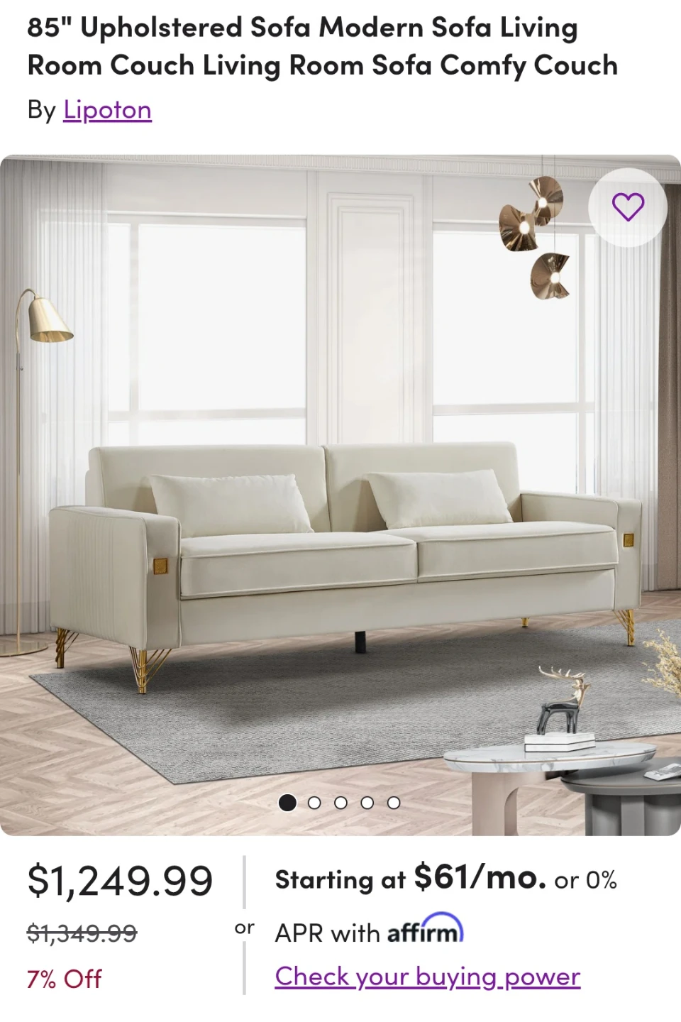 Lipoton Upholstered Sofa - Cream