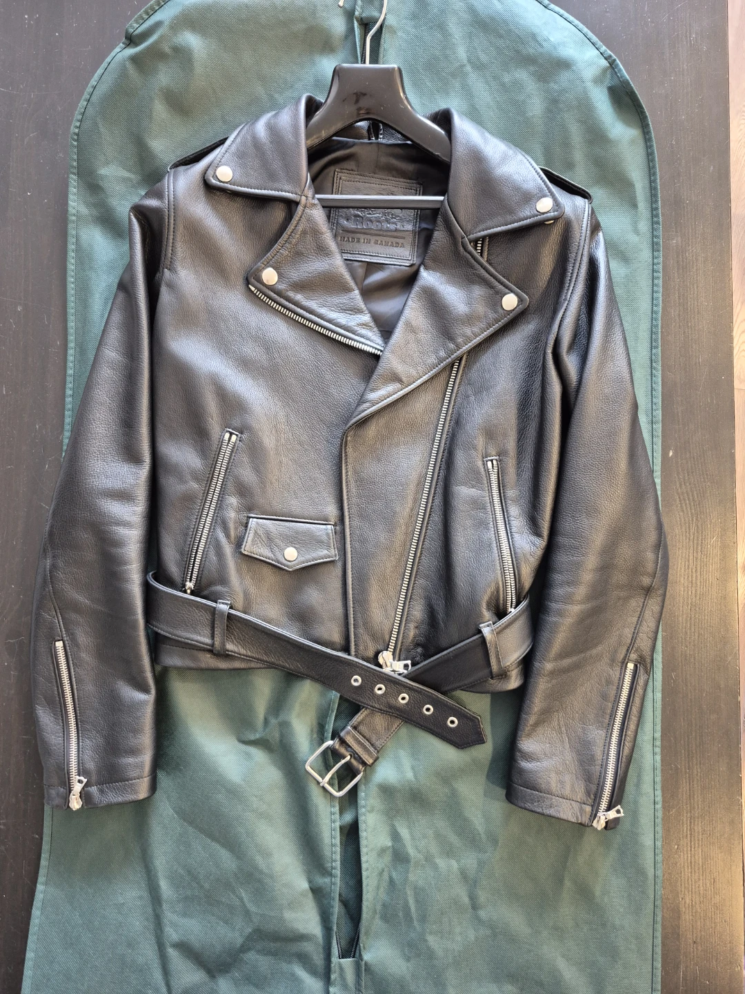 Roots Black Leather Motorcycle Jacket - Made in Canada