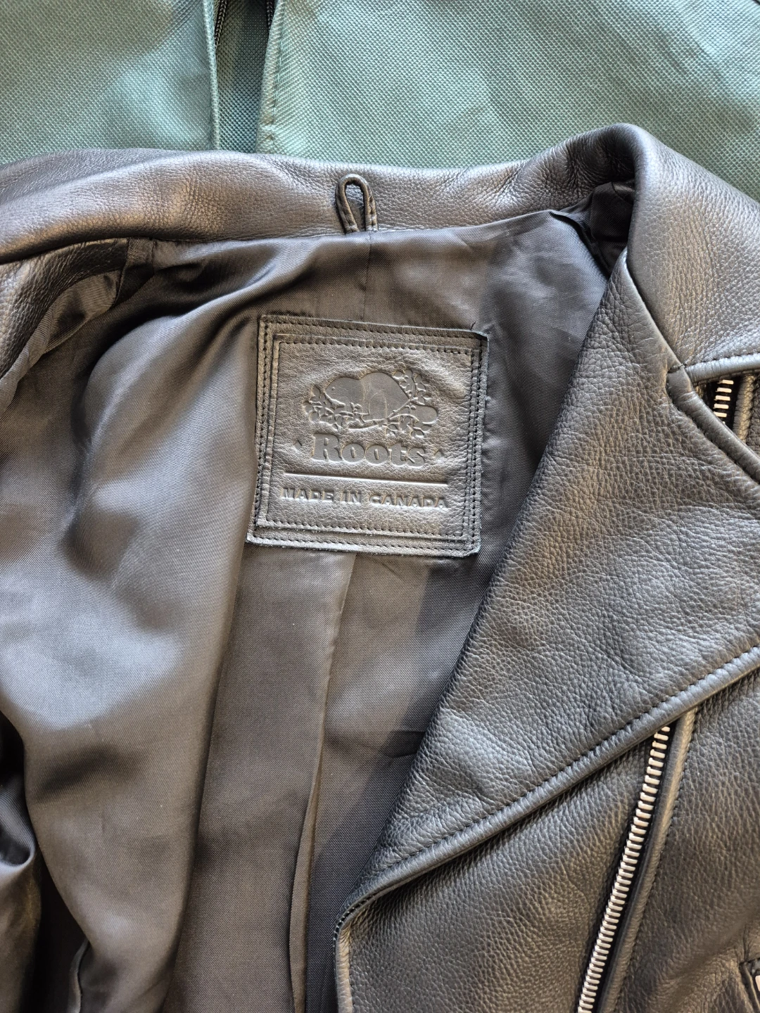 Roots Black Leather Motorcycle Jacket - Made in Canada - photo 2