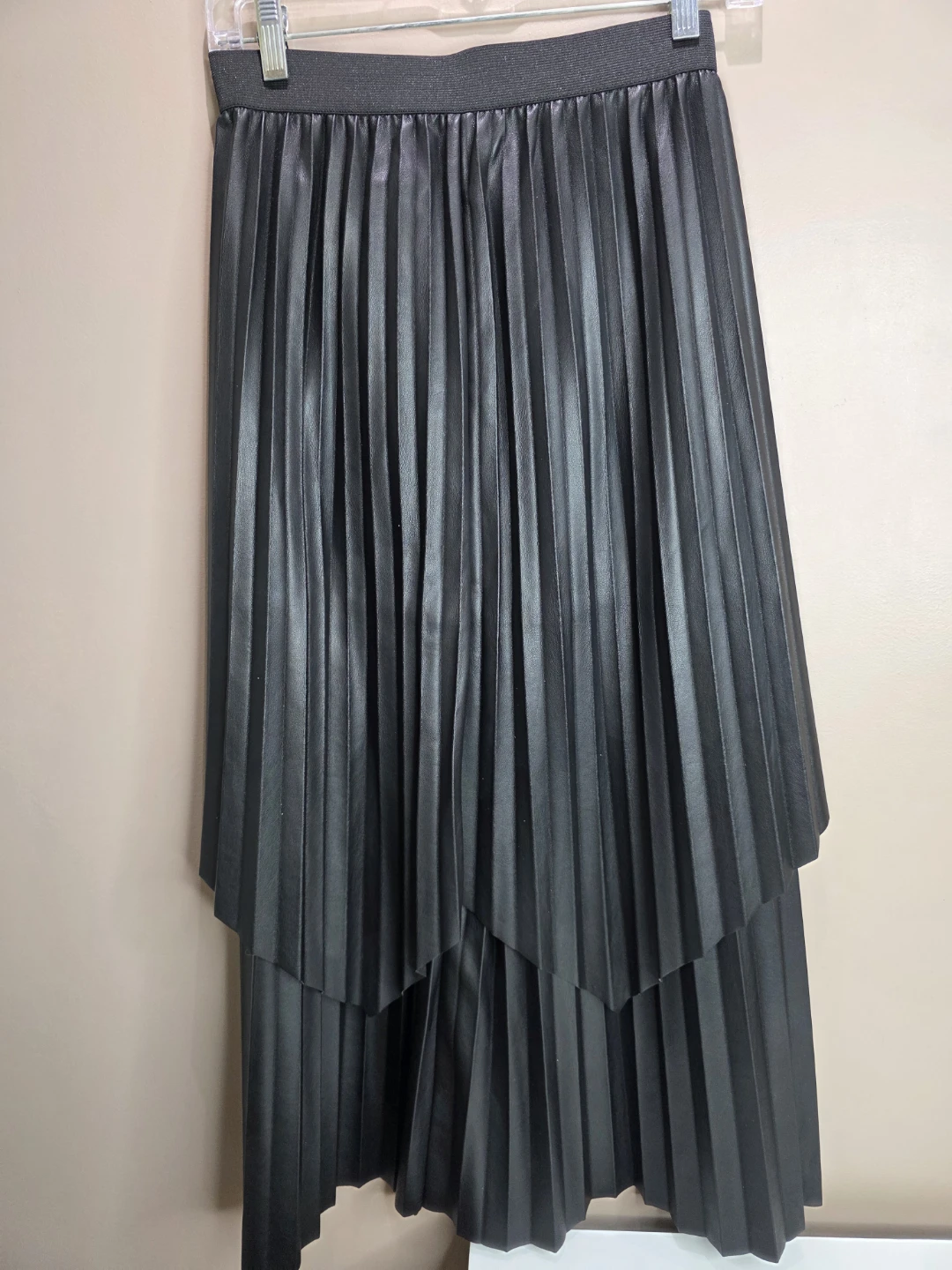 River Island Black Faux Leather Pleated Skirt