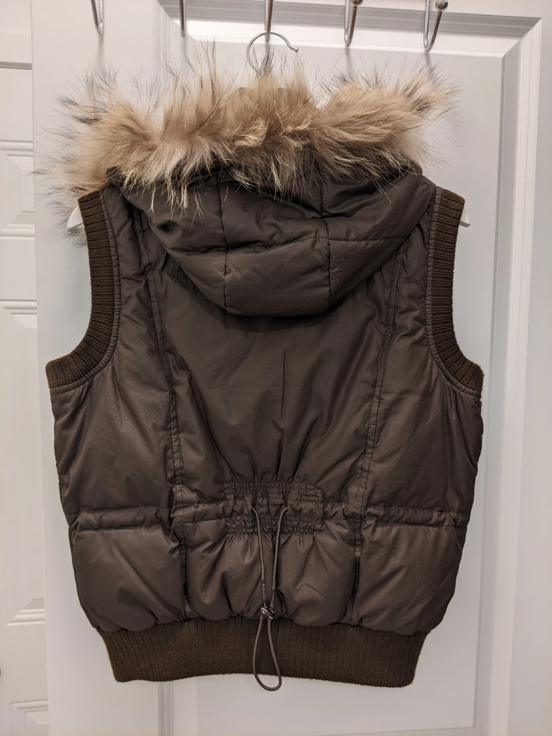 Brown Puffer Vest with Faux Fur Hood - photo 2