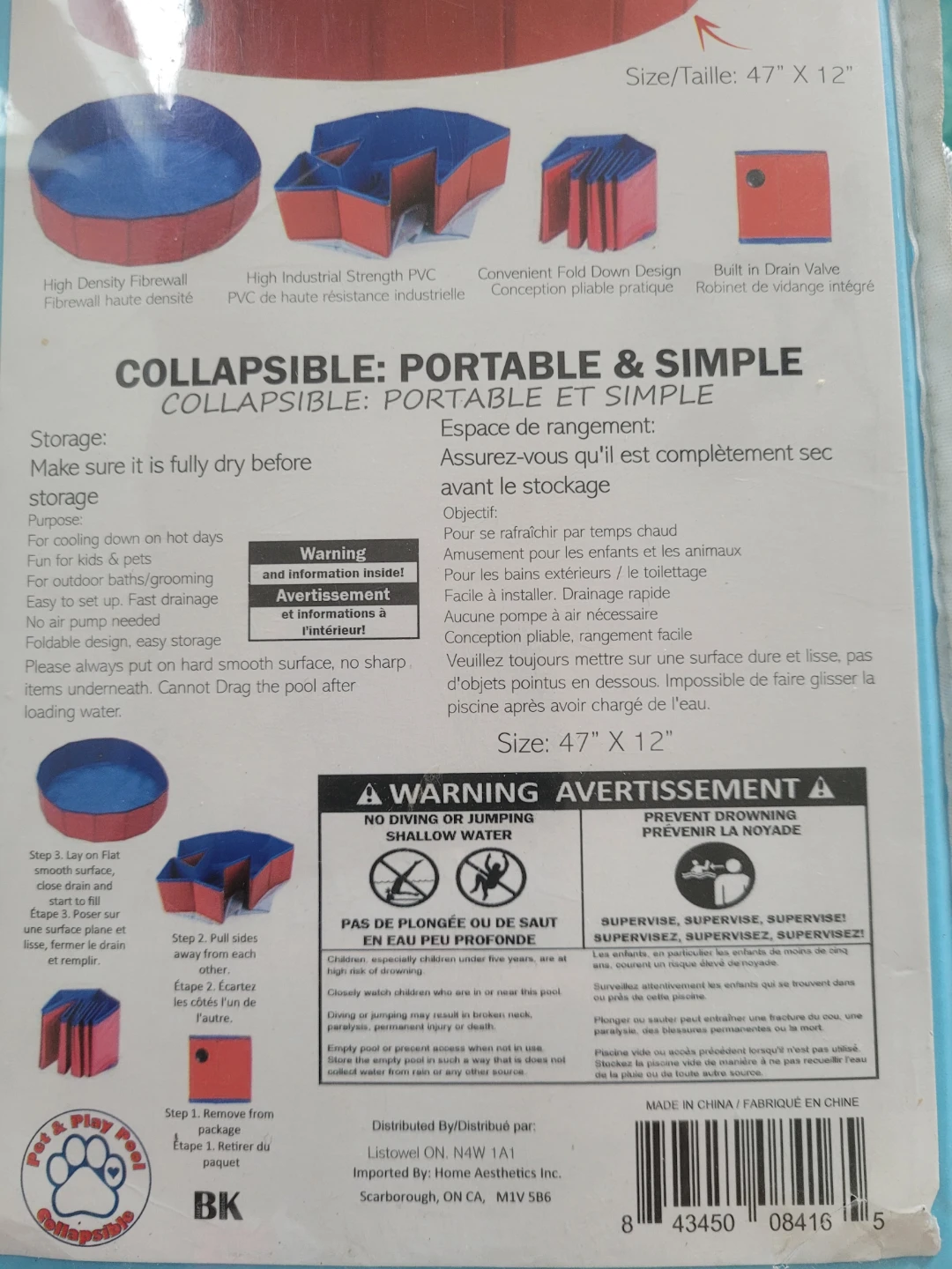 Collapsible Pool 47" x 12" kids & pets - photo 2