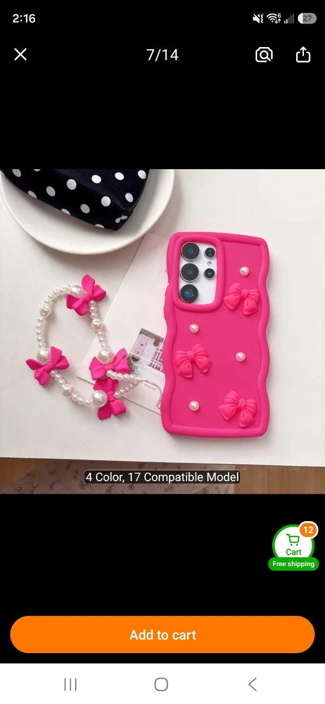 Hot Pink Bow and Pearl Phone Case with Charm