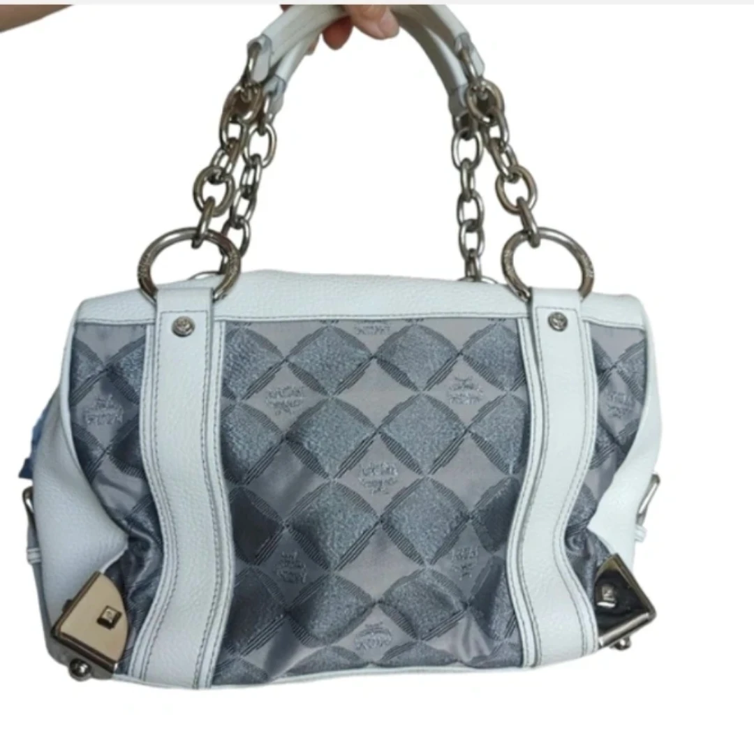 MCM White Leather & Gray Monogram Bag - photo 2