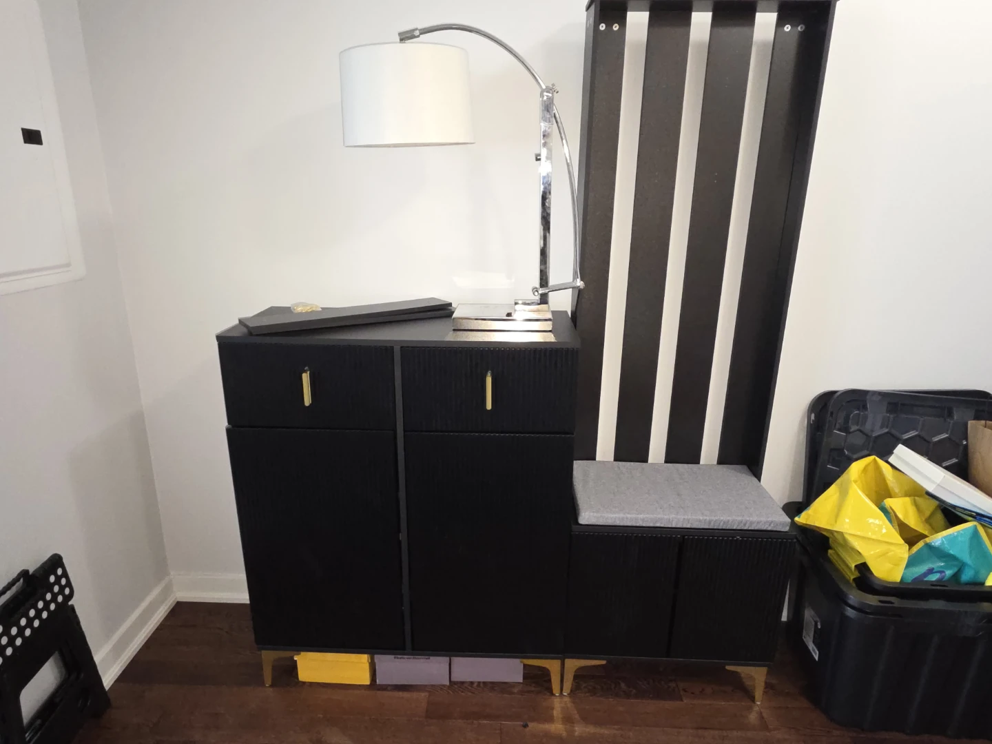 Black Storage Cabinet with Seat