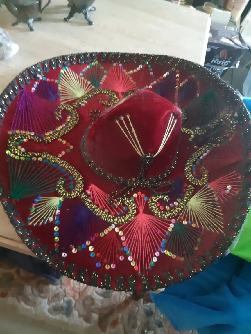 Red Sombrero Hat with Sequins and Embroidery