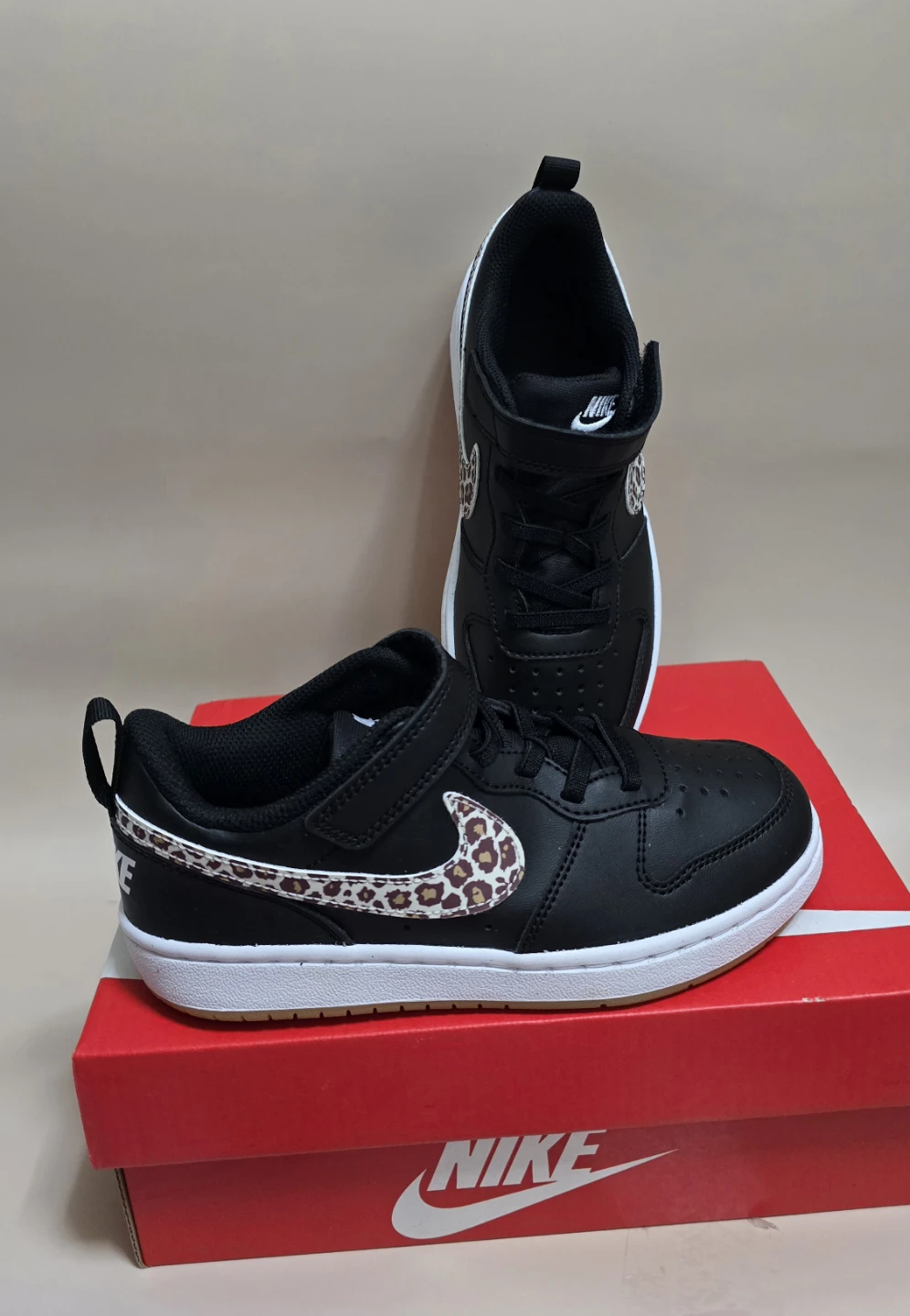 New Nike Court Borough Low (Shoes Black/Leopard Print Size 1Y