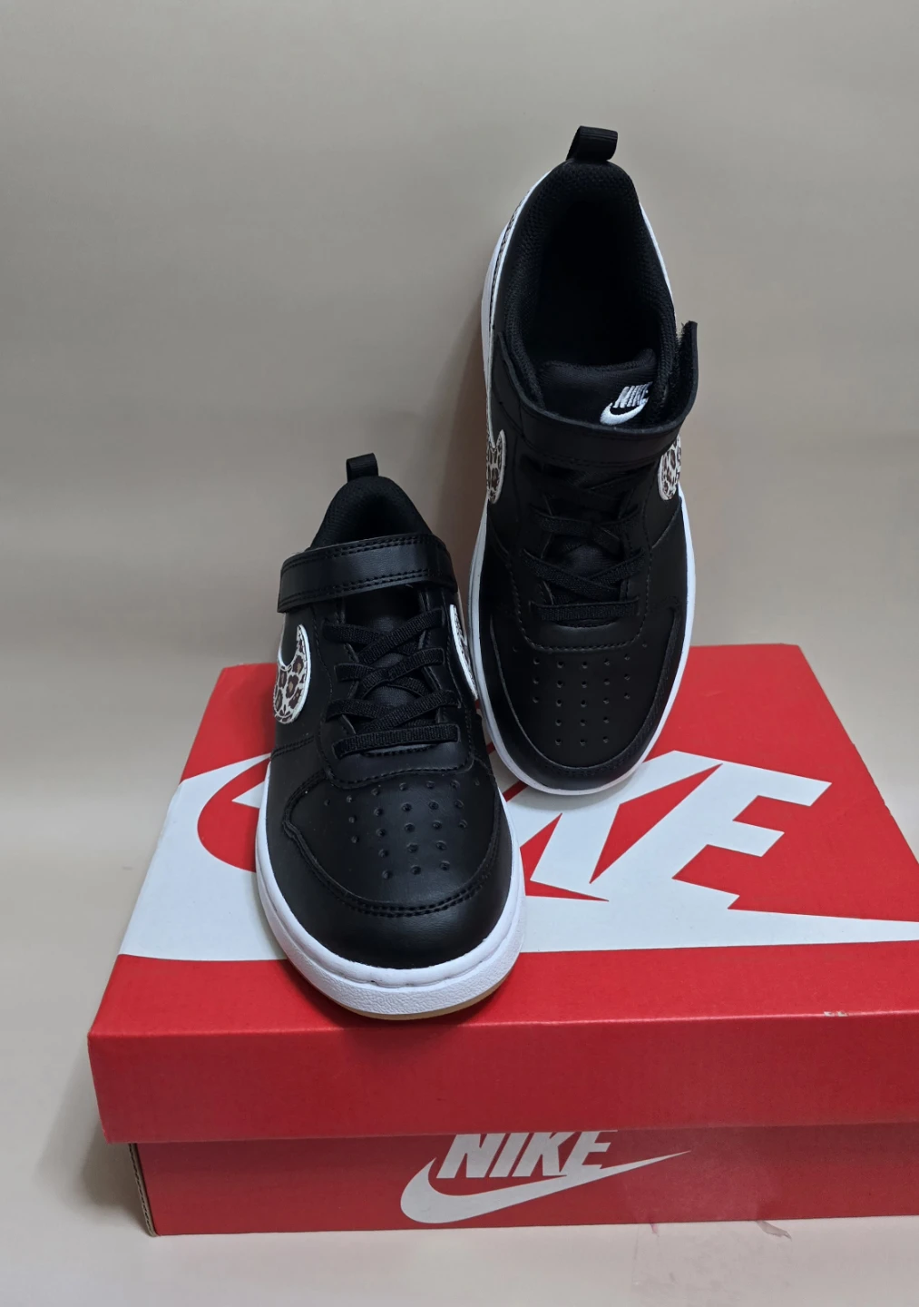New Nike Court Borough Low (Shoes Black/Leopard Print Size 1Y - photo 2