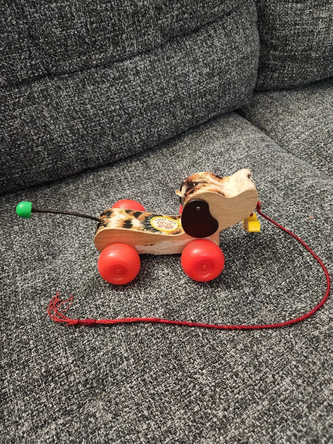 Original Fisher Price Vintage Wooden Pull Toy Dog - photo 3