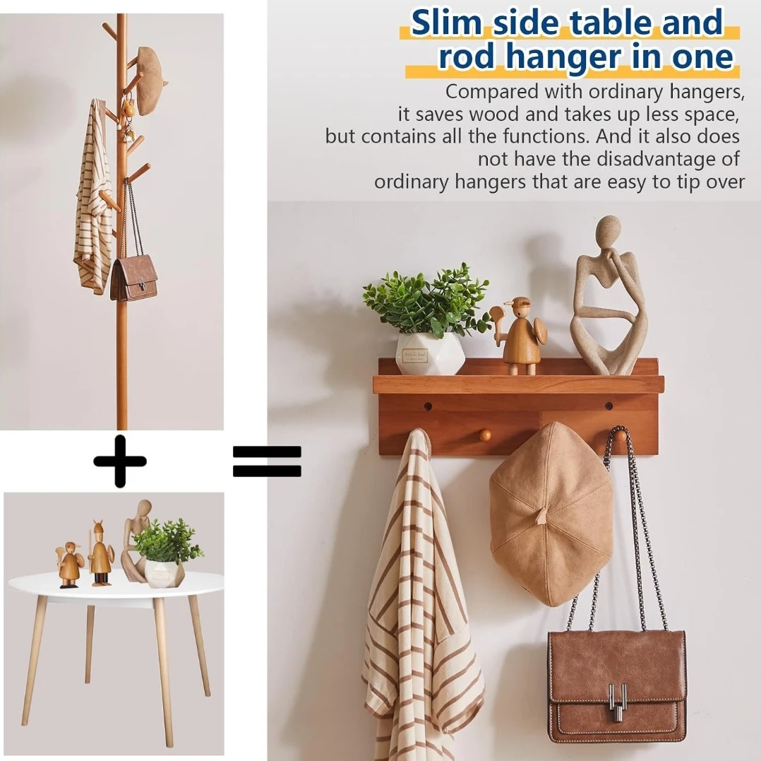 Wooden Wall Shelf with Hooks - photo 3