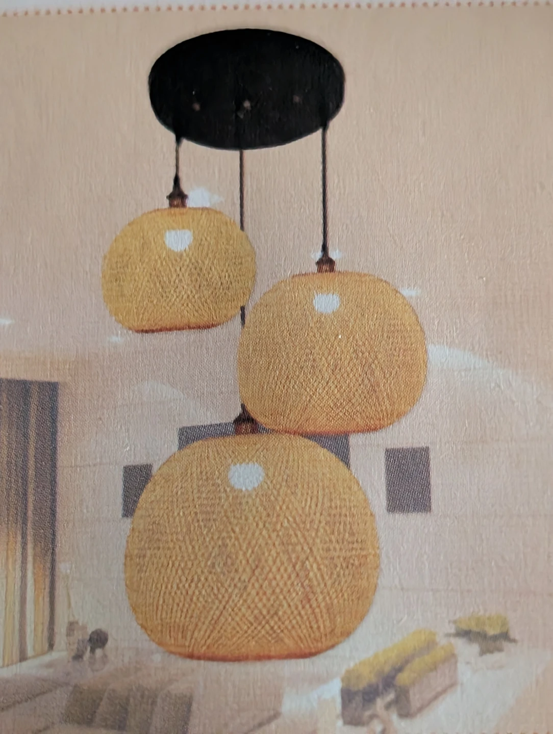 3-Light Bamboo Pendant Chandelier – Brand New in Box