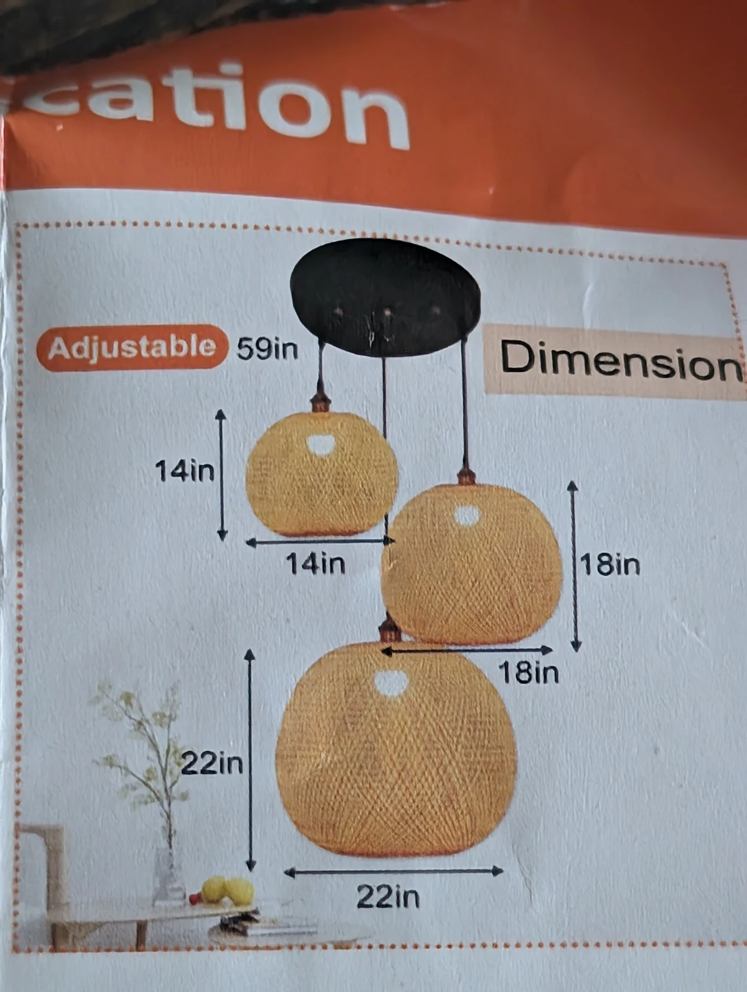 3-Light Bamboo Pendant Chandelier – Brand New in Box - photo 4