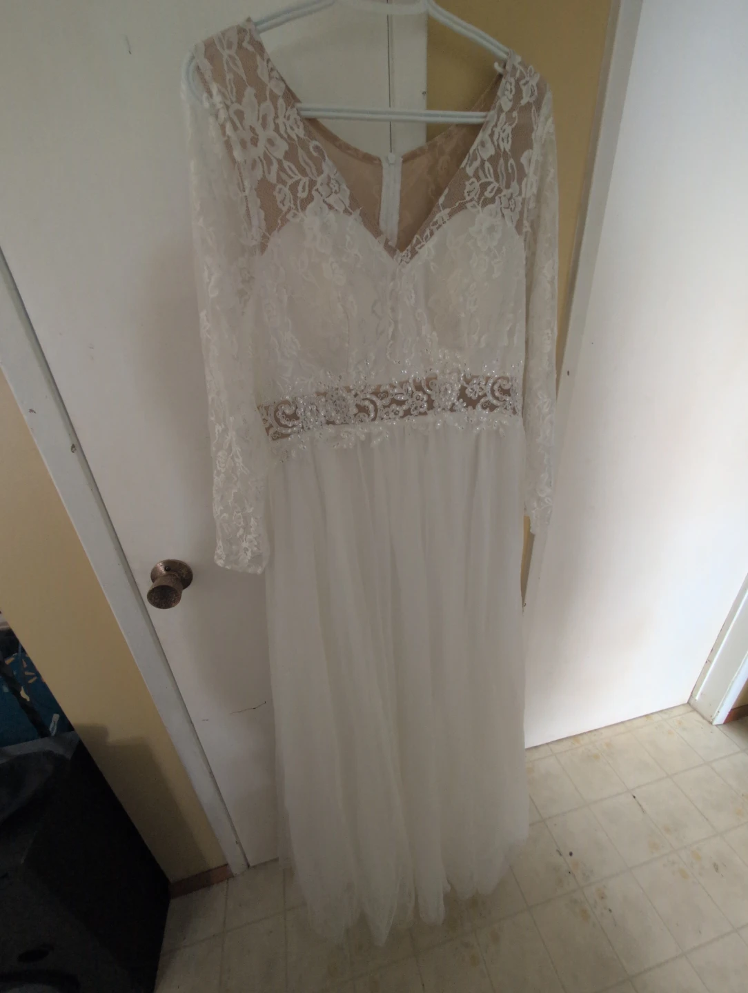 White Lace Long Sleeve Maxi Dress 1XL