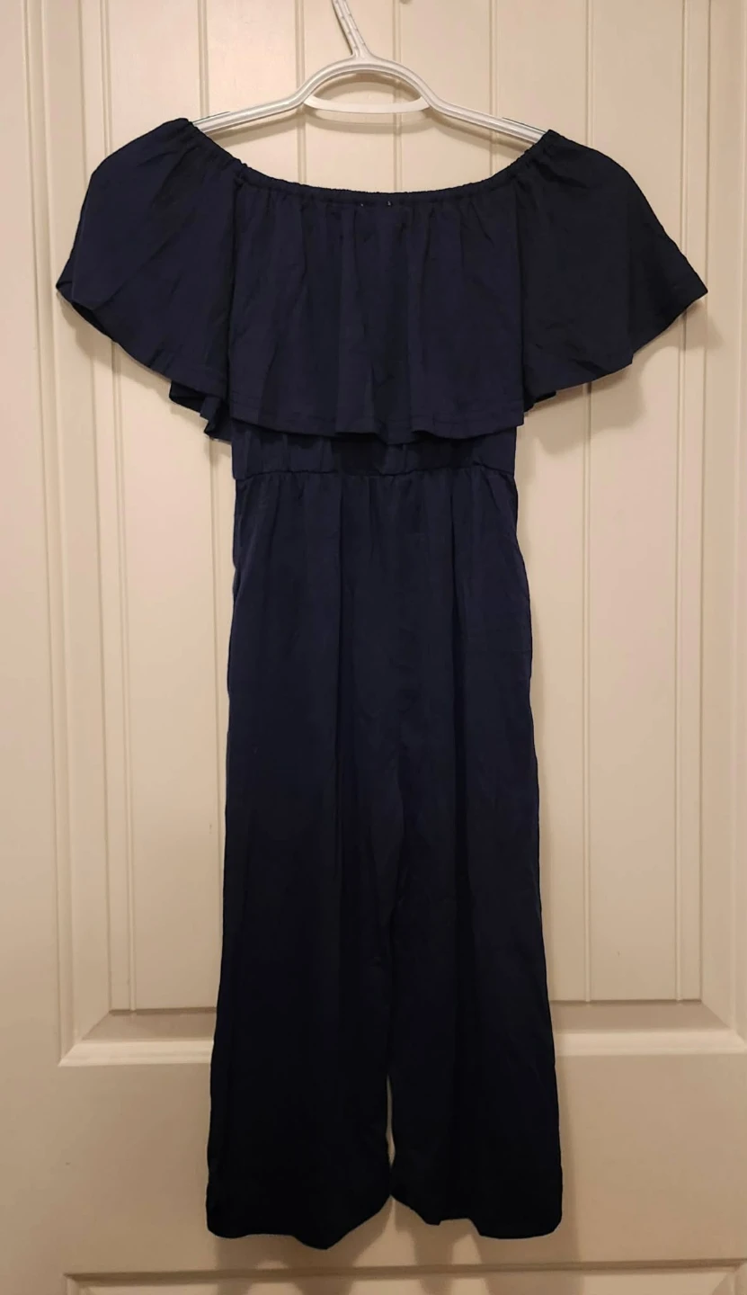 Gorlya Navy Off-the-Shoulder Girls Jumpsuit - photo 2