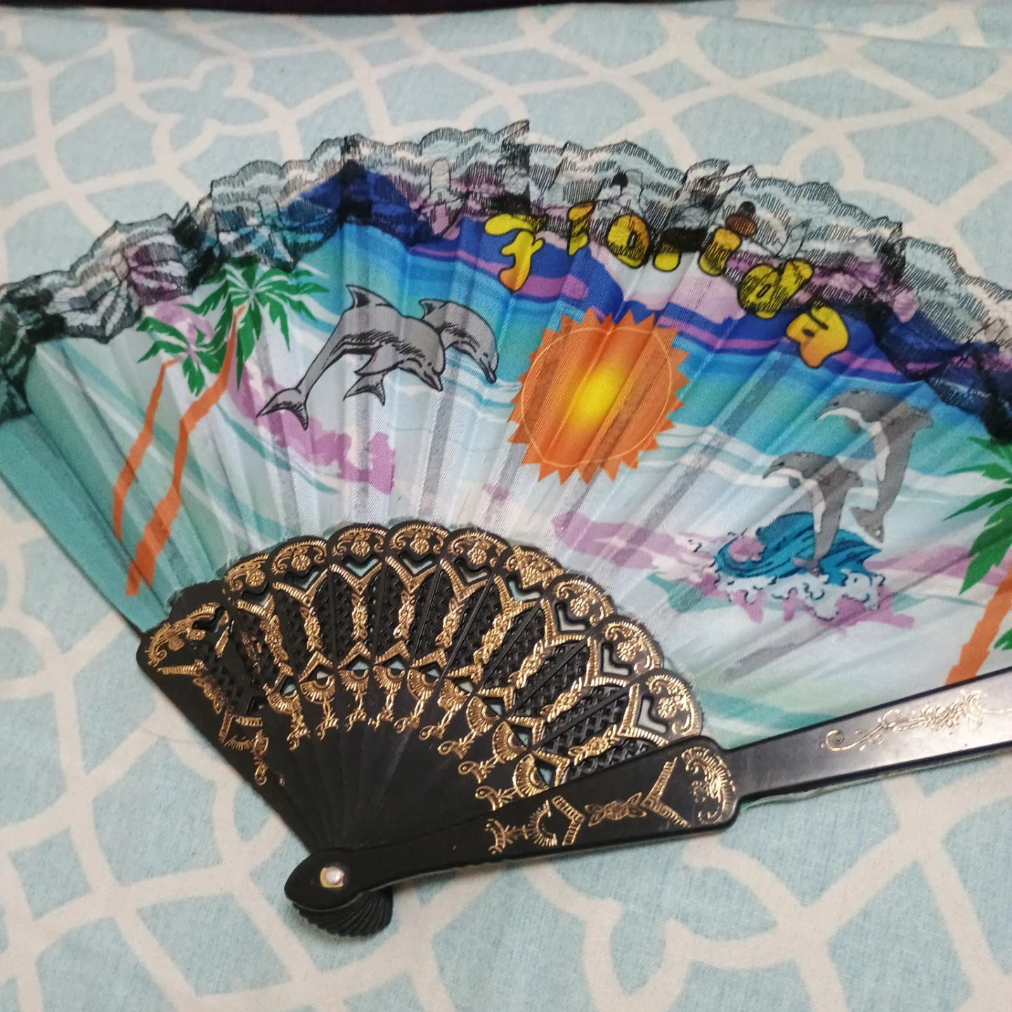 Decorative Hand Fan with Dolphin Print