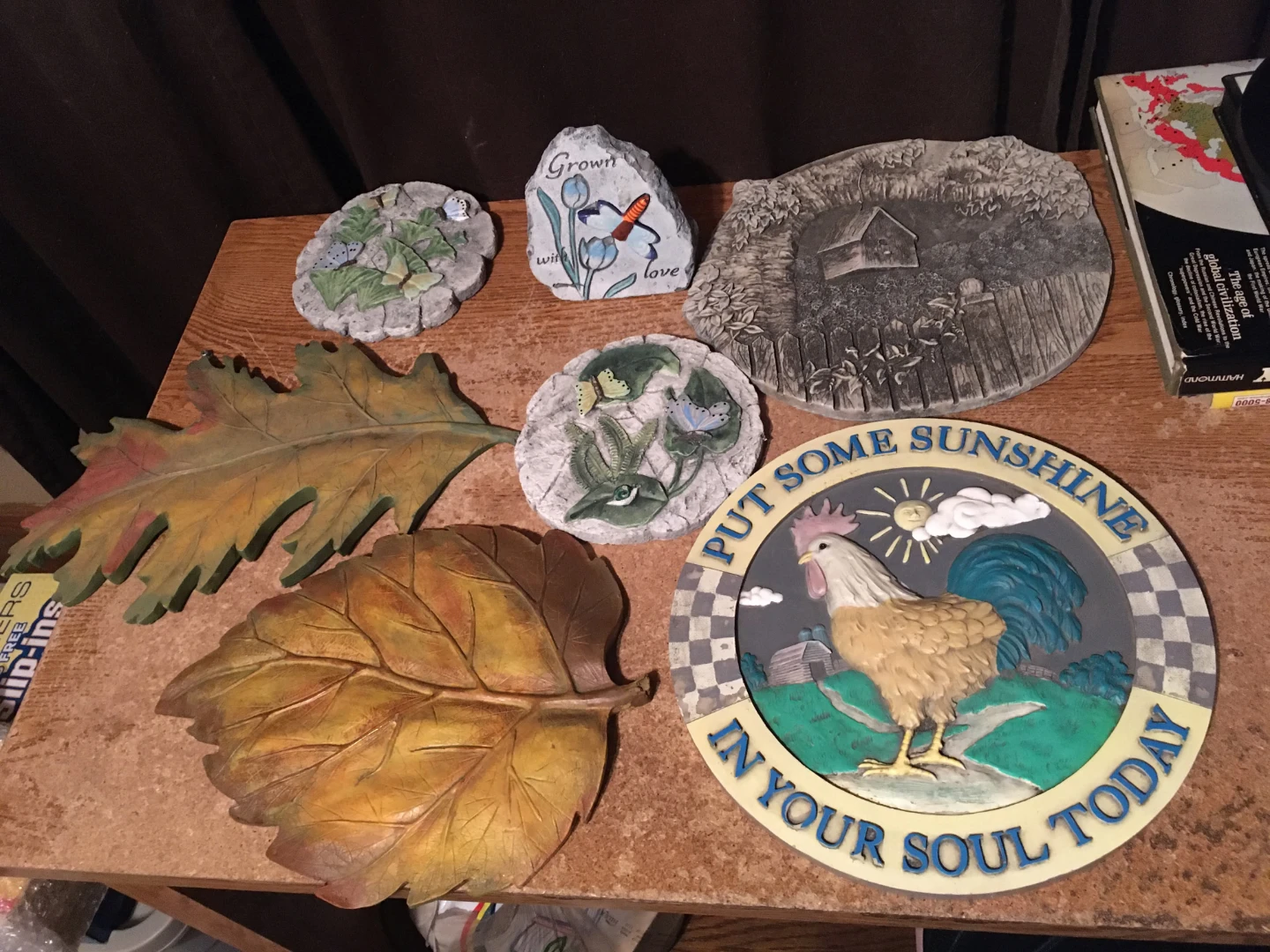 LOT OF 7 STEPPING STONES GARDEN DECOR SUN MOON LEAVES BUTTERFLI