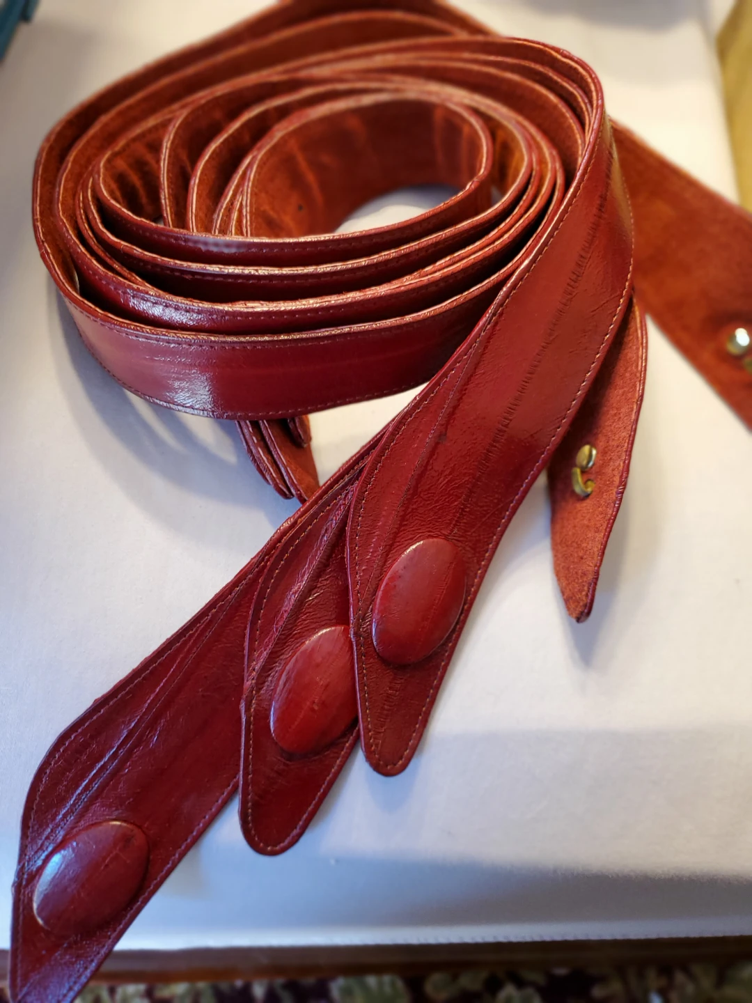 Three Fashion Belts - Red, Grey, and Red with Circular Buckle - photo 3
