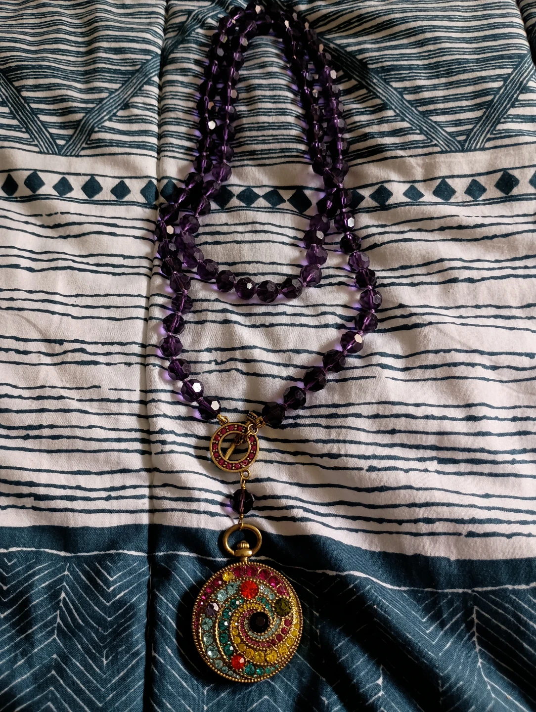 Purple Beaded Necklace with Pendant