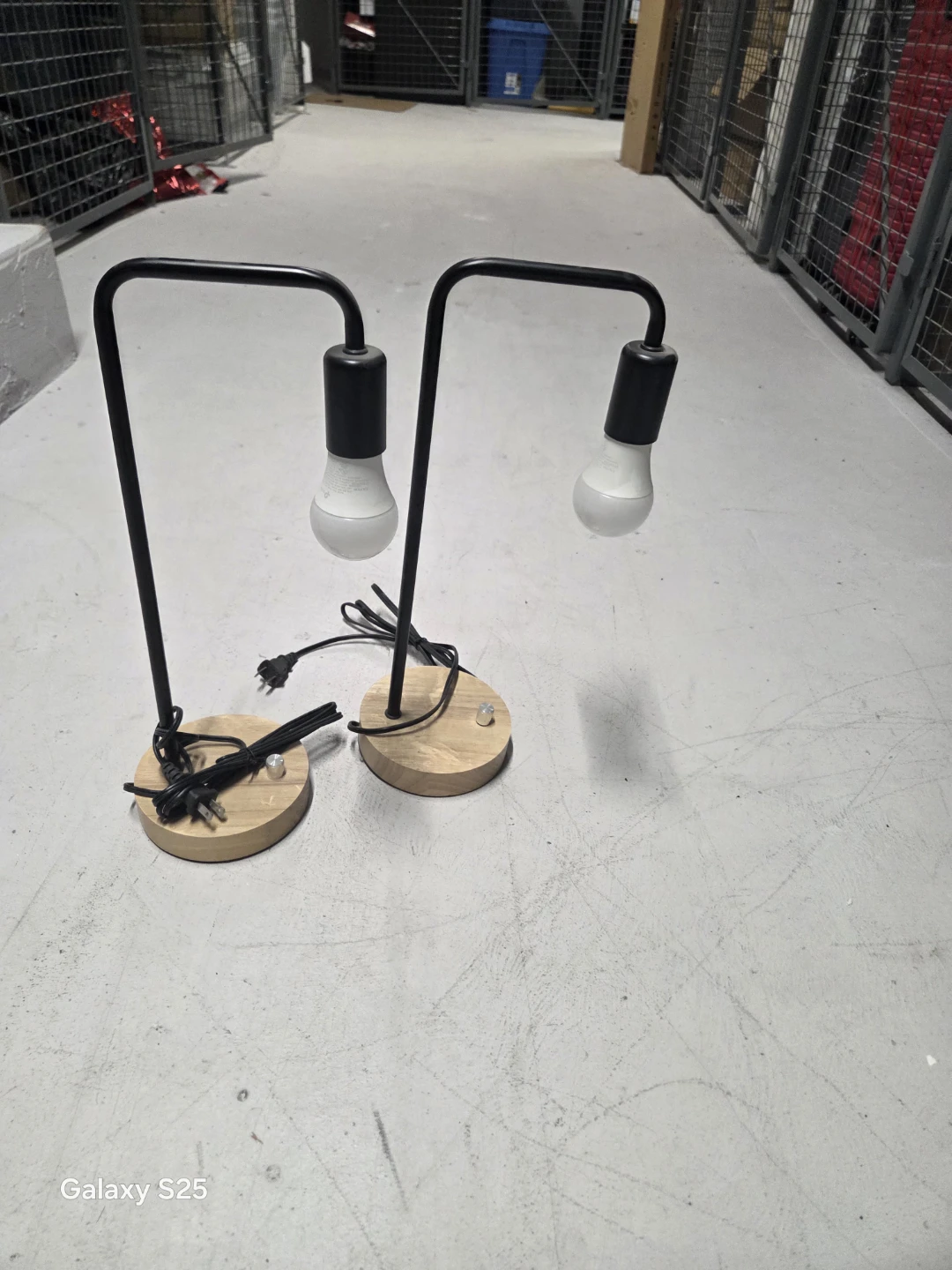Pair of Modern Metal and Wood Desk Lamps