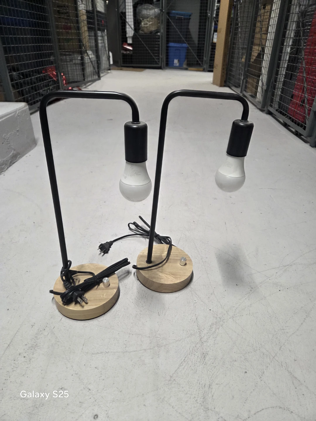 Pair of Modern Metal and Wood Desk Lamps - photo 2