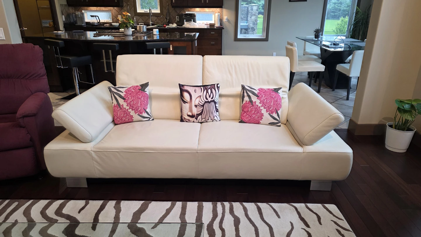 Cream Leather Sofa Set - photo 3